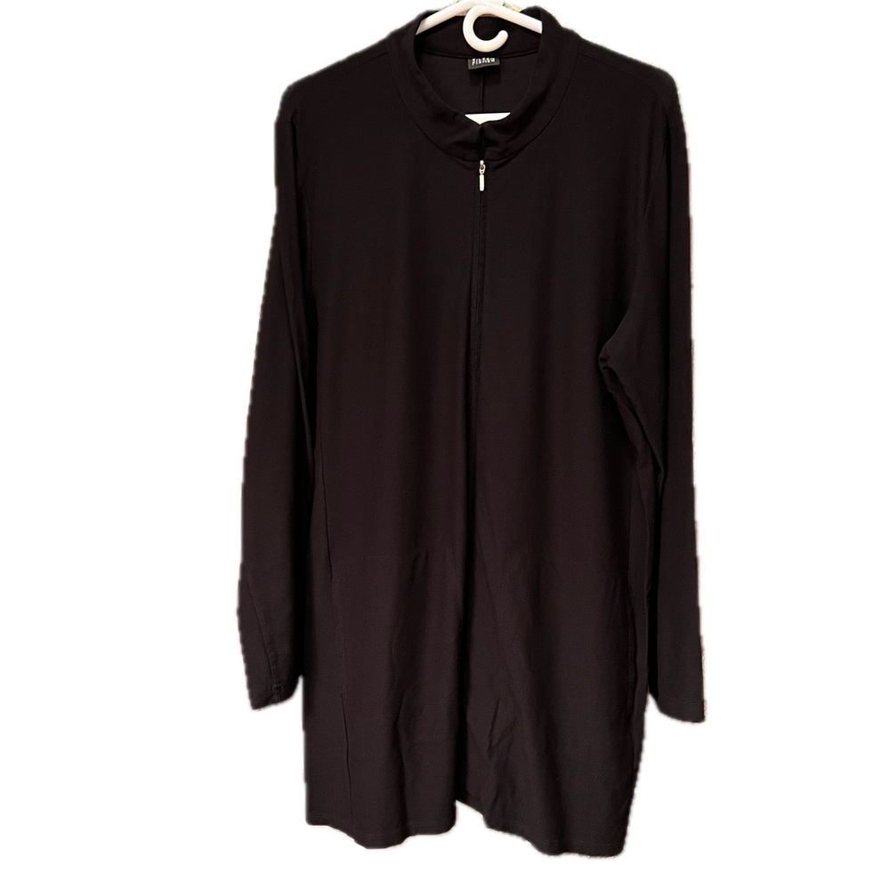 Eileen Fisher Black Zipper jacket lightweight jersey stretchy 1X - Picture 2 of 10